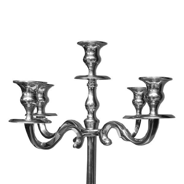 24 Inches Handcrafted 5 Arms Aluminum Candelabra in Traditional Style, Polished Silver - BM01832