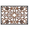Rectangular Wall Panel with Intricate Floral Carvings, Burnt Black - BM01869