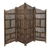 Benzara Hand Carved Foldable 4-Panel Wooden Partition Screen/RoomDivider,Brown - BM01875