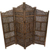 Benzara Hand Carved Foldable 4-Panel Wooden Partition Screen/RoomDivider,Brown - BM01875