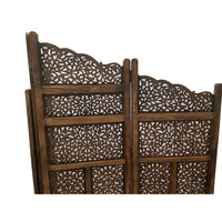 Benzara Hand Carved Foldable 4-Panel Wooden Partition Screen/RoomDivider,Brown - BM01875