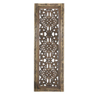 Benzara Floral Hand Carved Wooden Wall Panels, Assortment of Two, Brown - BM01881