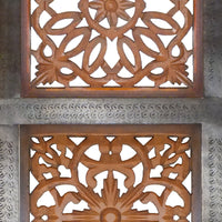 Decorative Mango Wood Wall Panel with Cutout Flower Pattern, Brown - BM01889