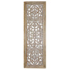 Rectangular Mango Wood Wall Panel Hand Crafted With Intricate Carving, White and Brown - BM01908