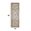 Rectangular Mango Wood Wall Panel Hand Crafted With Intricate Carving, White and Brown - BM01908