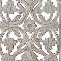 Attractive Mango Wood Wall Panel Hand Crafted With Intricate Details, White - BM01909