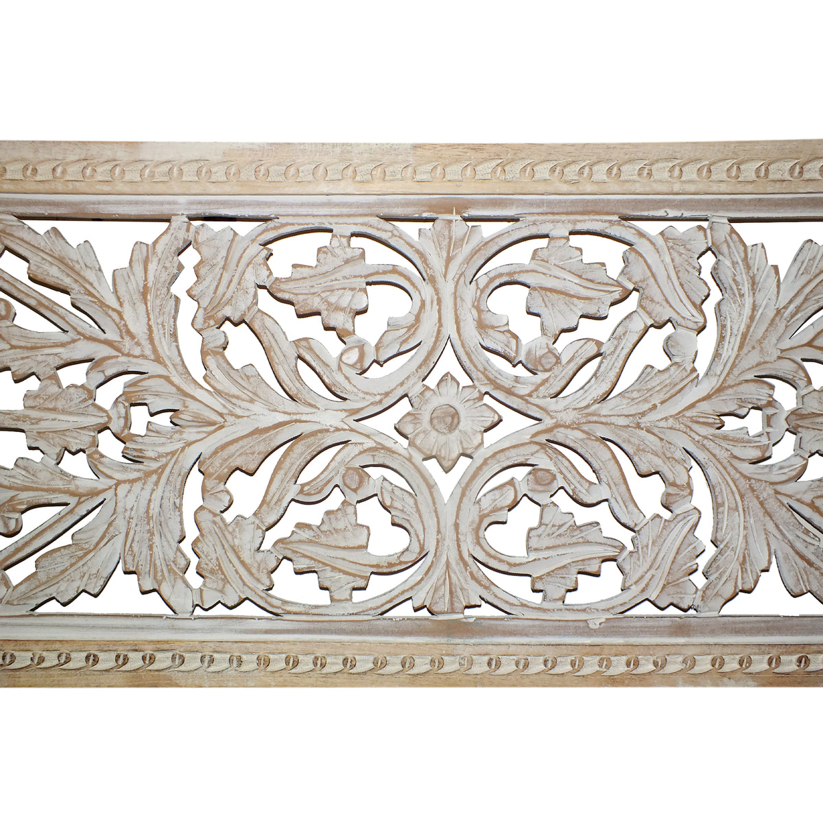 Attractive Mango Wood Wall Panel Hand Crafted With Intricate Details, White - BM01909