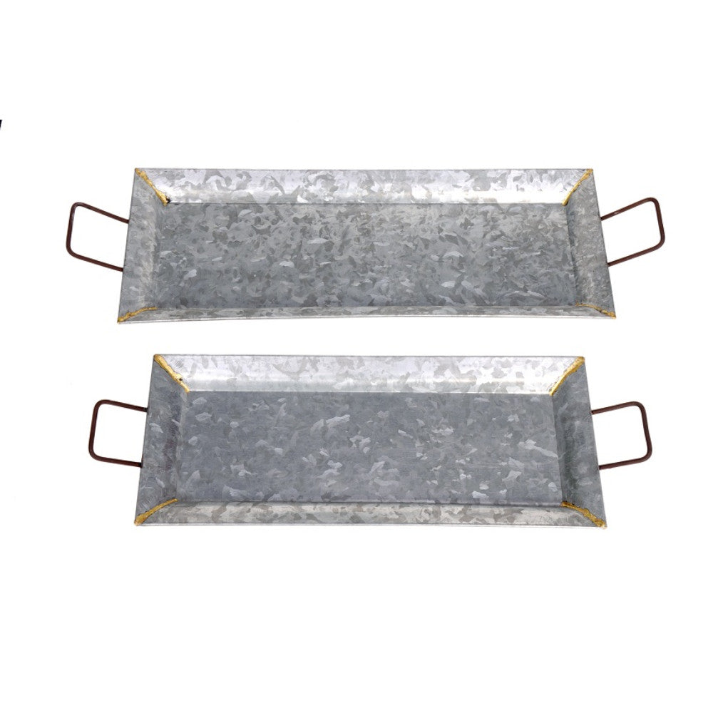 BM02370 Rectangular Shaped Metal Galvanized Trays Set Of 2 Silver