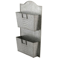 Galvanized Metal Two Tier Wall Pocket Organizer, Gray - BM03179