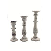 Taki Distressed Mango Wood Pillar Shaped Candle holder, Set of 3, White - BM03596