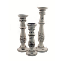 Taki Distressed Mango Wood Pillar Shaped Candle holder, Set of 3, White - BM03596