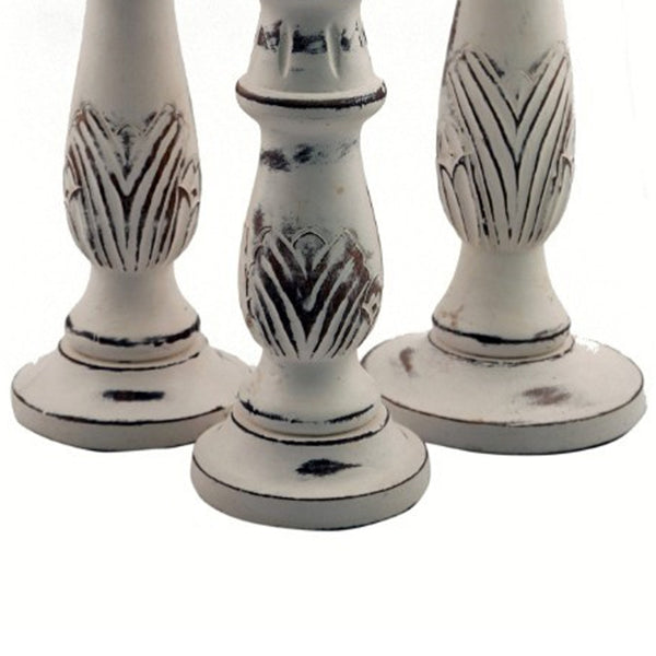 Benzara Distressed Mango Wood Pillar Shaped Candle holder, Set of 3, White
