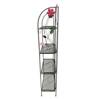 65 Inch Metal Foldable Bakers Rack, Four Tier with Flower Motifs, Black - BM05340