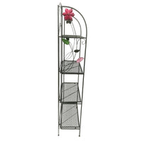 65 Inch Metal Foldable Bakers Rack, Four Tier with Flower Motifs, Black - BM05340