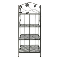 65 Inch Metal Foldable Bakers Rack, Four Tier with Flower Motifs, Black - BM05340