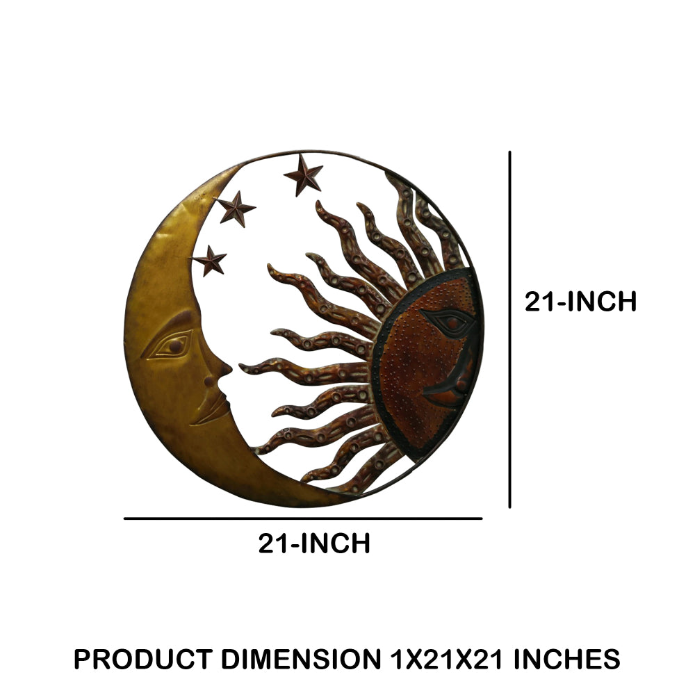 Benzara Celestial Metal Sun Moon Wall Decor Bronze Gold and Rust Red BM05395