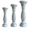 Handmade Wooden Candle Holder with Pillar Base Support, Distressed White, Set of 3 - BM08012