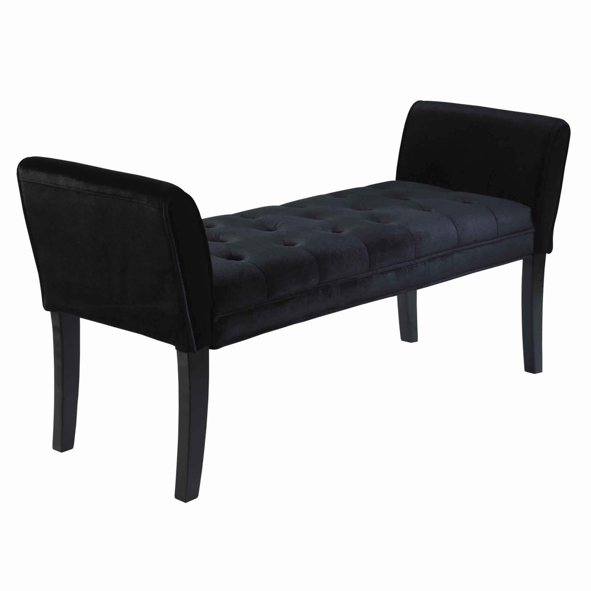 Fabric Button Tufted Padded Bench with Flared Cushioned Armrests, Black - BM09880