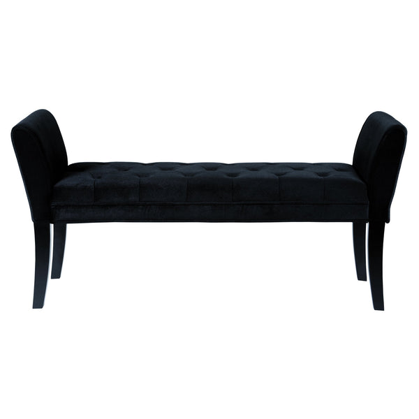 Fabric Button Tufted Padded Bench with Flared Cushioned Armrests, Black - BM09880
