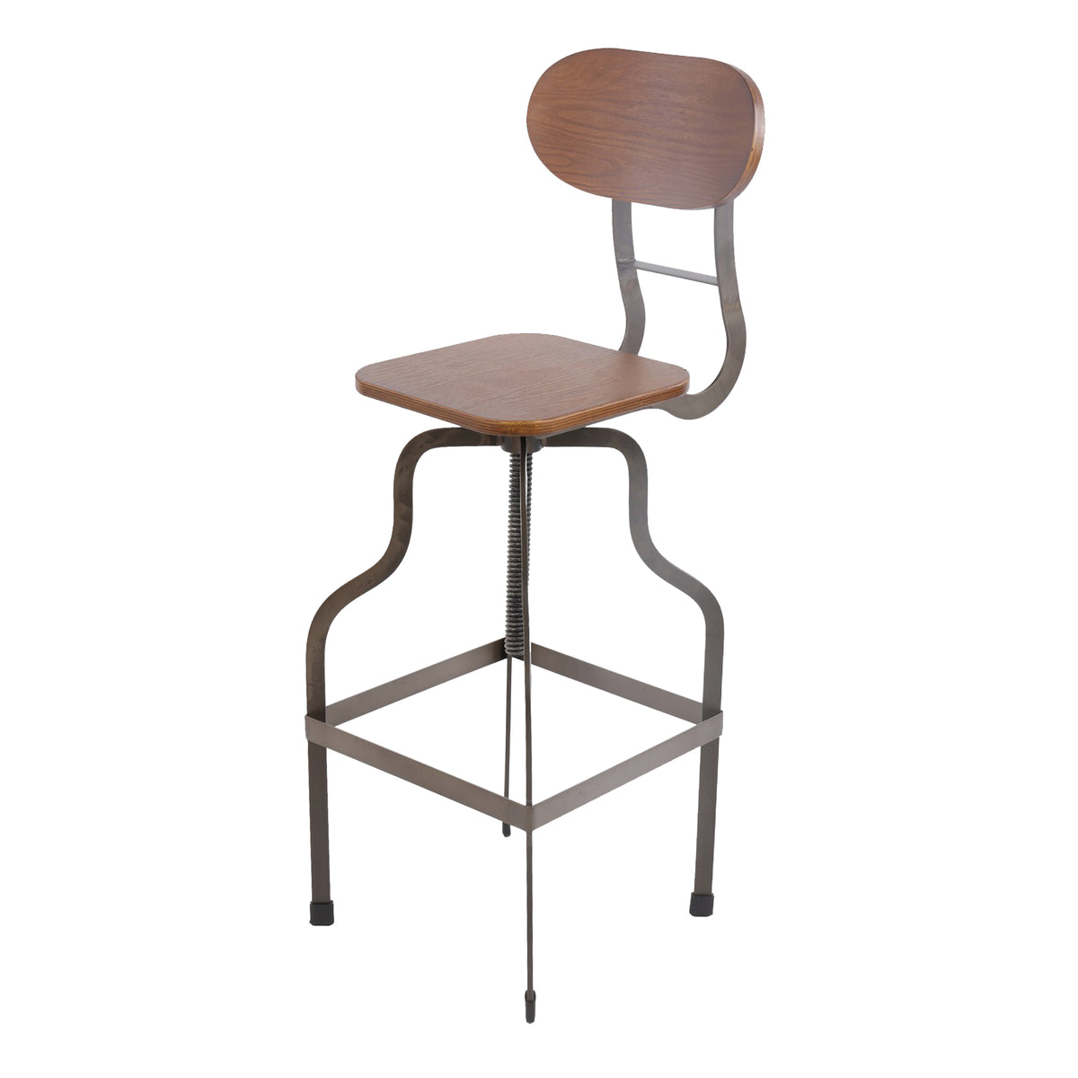 Isla Industrial Style Wooden Swivel Bar Stool With Metal Base, Gray and Brown - BM119851