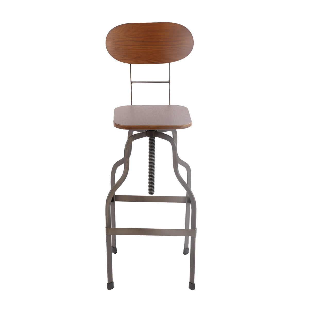 Isla Industrial Style Wooden Swivel Bar Stool With Metal Base, Gray and Brown - BM119851