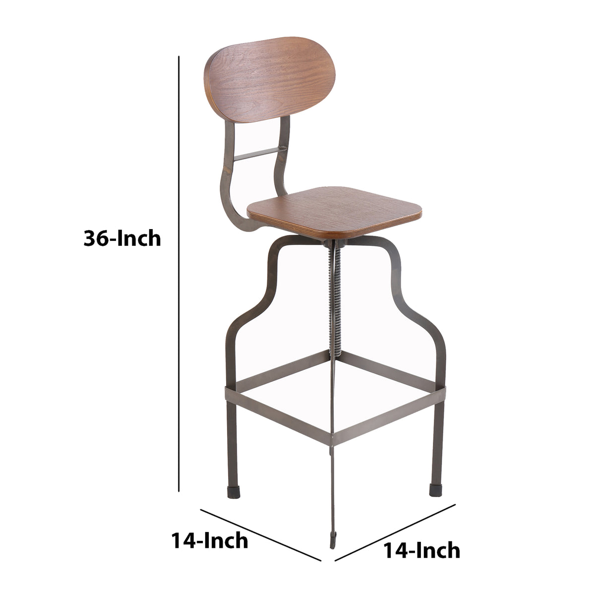 Isla Industrial Style Wooden Swivel Bar Stool With Metal Base, Gray and Brown - BM119851