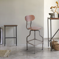 Industrial Style Wooden Swivel Bar Stool With Metal Base, Gray and Brown - BM119851