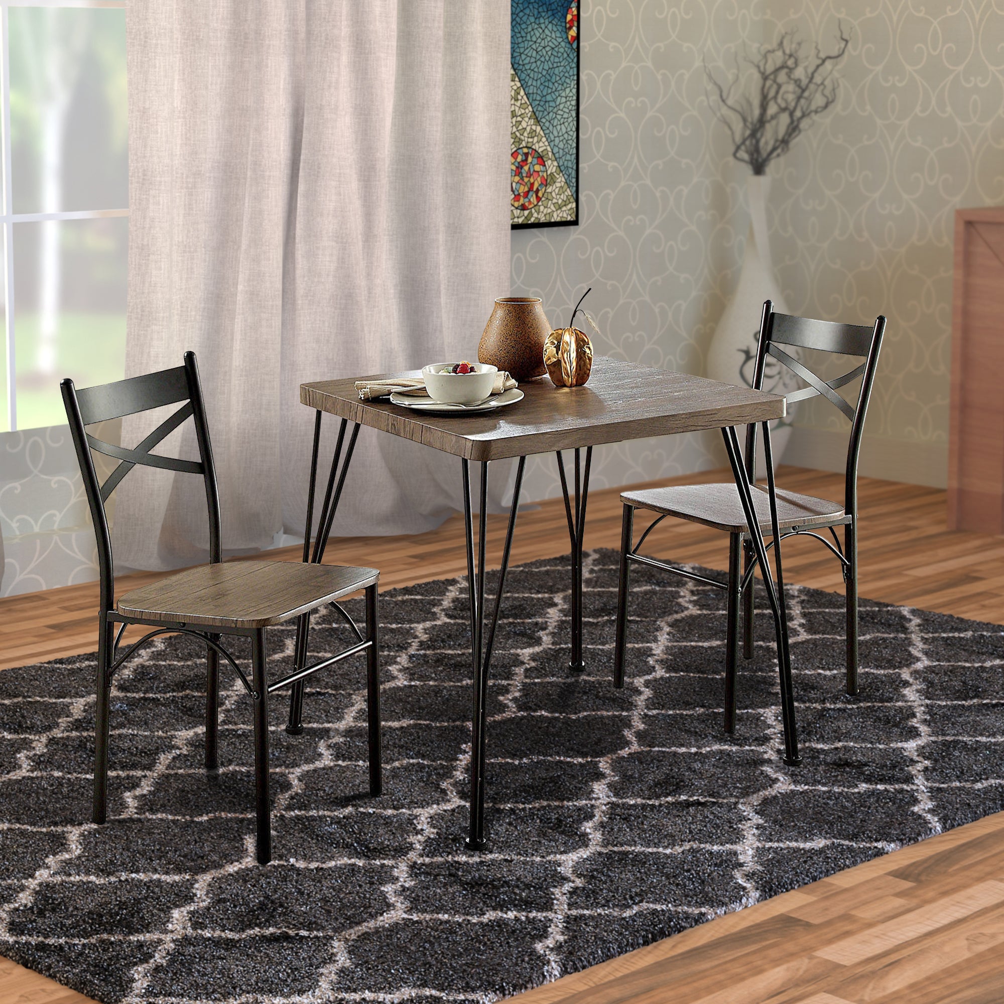 Benzara Industrial Style 3 Piece Dining Table Wood And Metal