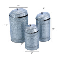 Miri Rustic Metal Galvanized Canisters, Set of 3 Benzara - BM120150
