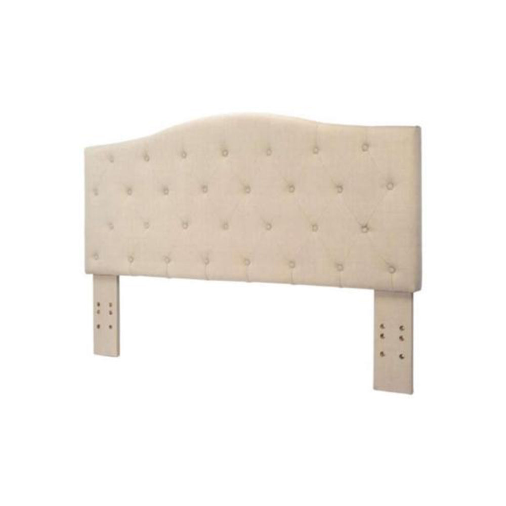 Button Tufted Fabric Wrapped Queen Size Wooden Headboard, Ivory - BM122795