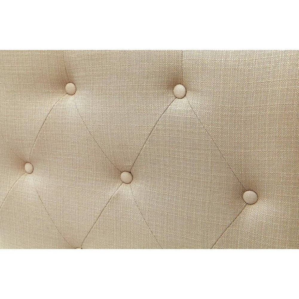 Button Tufted Fabric Wrapped Queen Size Wooden Headboard, Ivory - BM122795