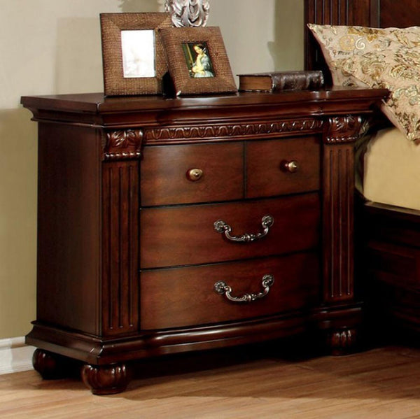 Traditional Style Wooden Night Stand with 3 Drawers, Cherry Brown - BM123356