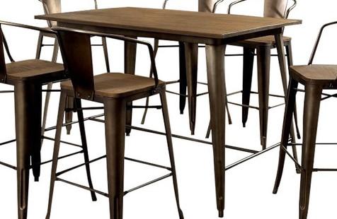 Industrial Style Rectangular Solid Wood Dining Table with Tapered Metal Legs, Brown and Gray - BM123398