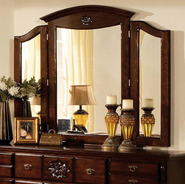 Tuscan II Traditional Style Tri-Fold Mirror , Dark Pine - BM123681