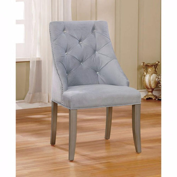 23 Inch Flannelette Dining Side Chair, Button Tufted, Set of 2, Gray - BM131111