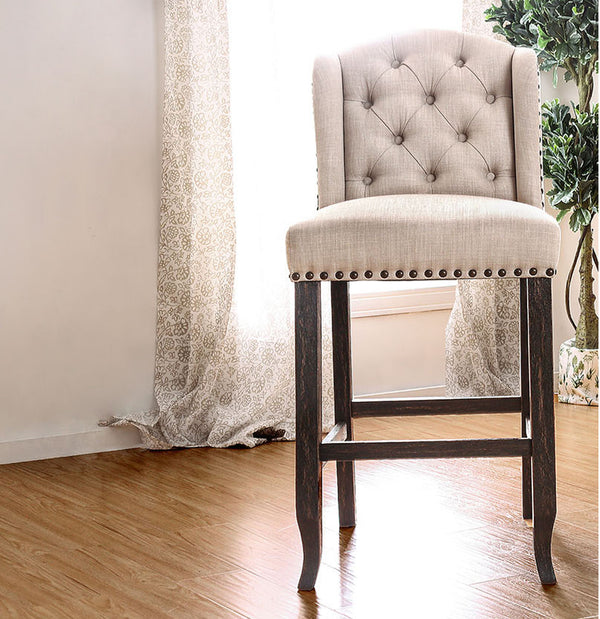Sania II Rustic Bar Chair, Ivory & Antique Black Legs Finish, Set Of 2 - BM131121