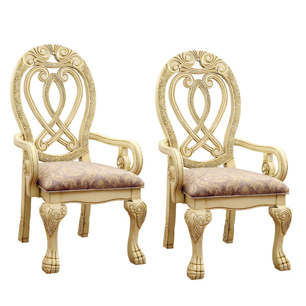 Traditional Wooden Arm Chair with Intricate Carvings, Set of 2,Gold and Brown - BM131197