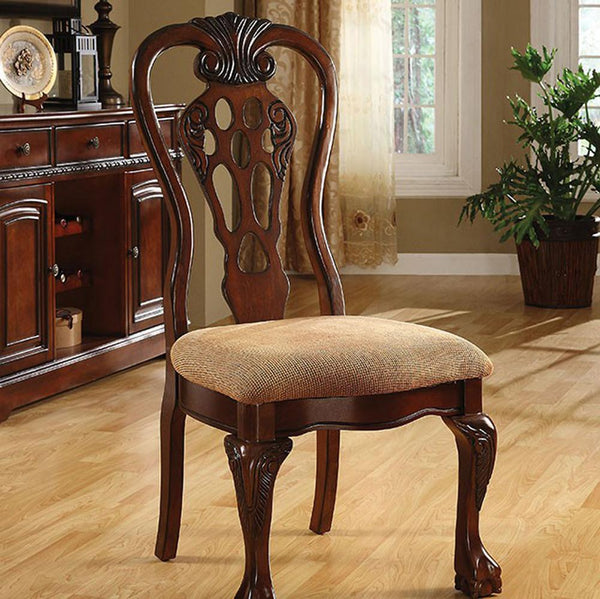 Traditional Fabric Upholstered Wooden Side Chair, Set Of 2, Brown - BM131216