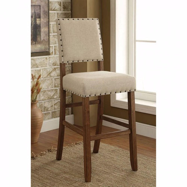 BM131232 Sania Rustic Bar Chair In Ivory Linen, Set Of 2