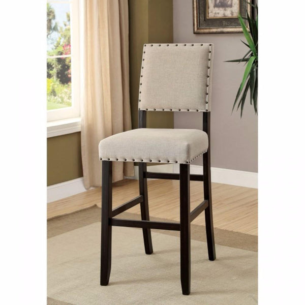 BM131233 Sania II Rustic Bar Chair In Ivory Linen, Black Set Of 2