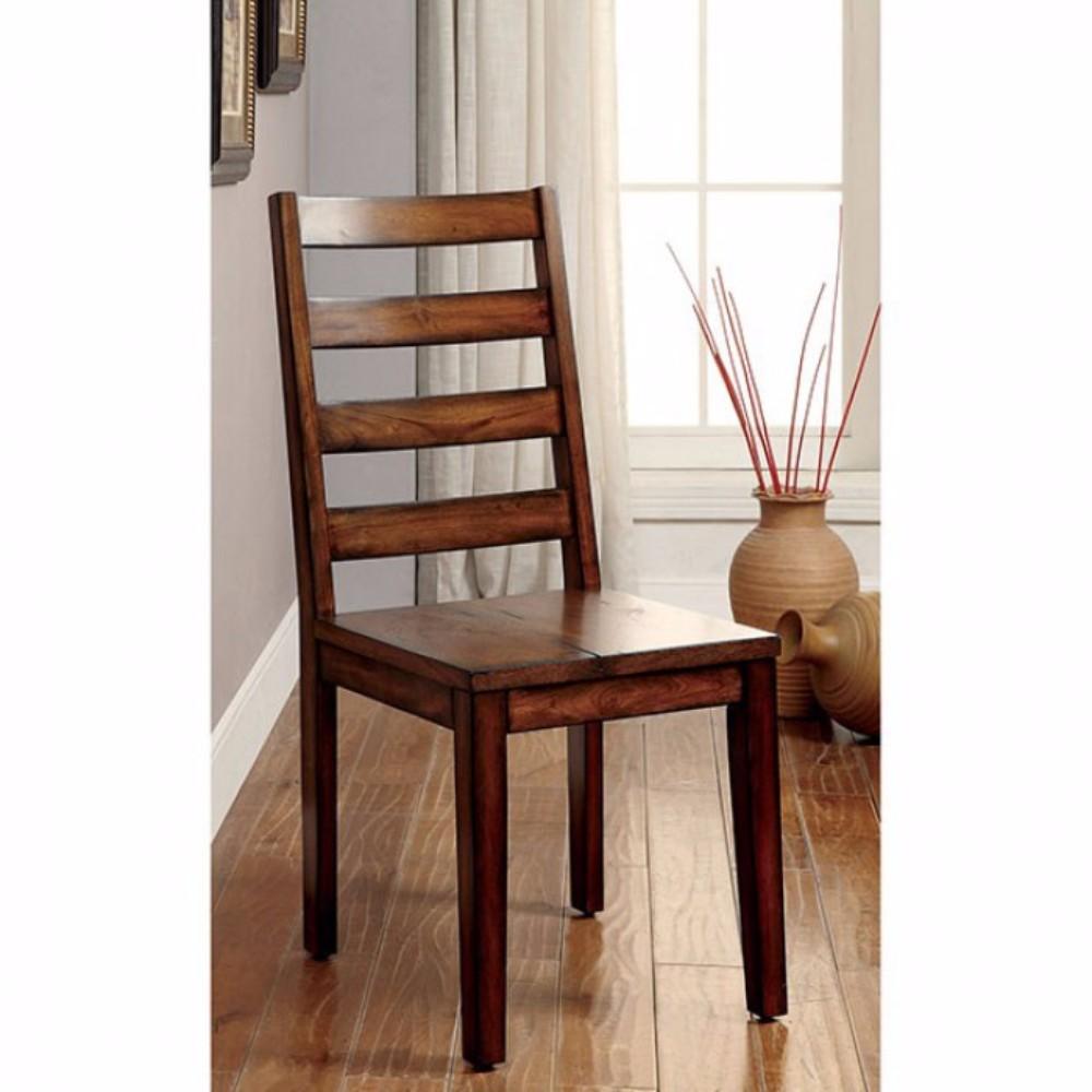 Transitional Wooden Side Chair with Ladder Style Back, Set of 2, Oak Brown - BM131304