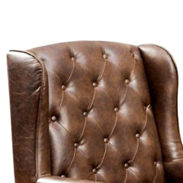 Vaugh Traditional Wing Accent Chair In Nail Head, Rustic Brown Finish - BM131410