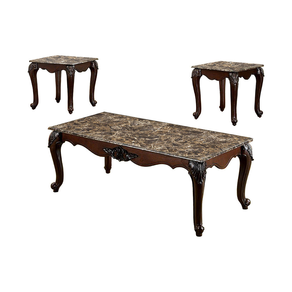 BM131411 Traditional 3 Piece Coffee Table Set, Dark Cherry Brown