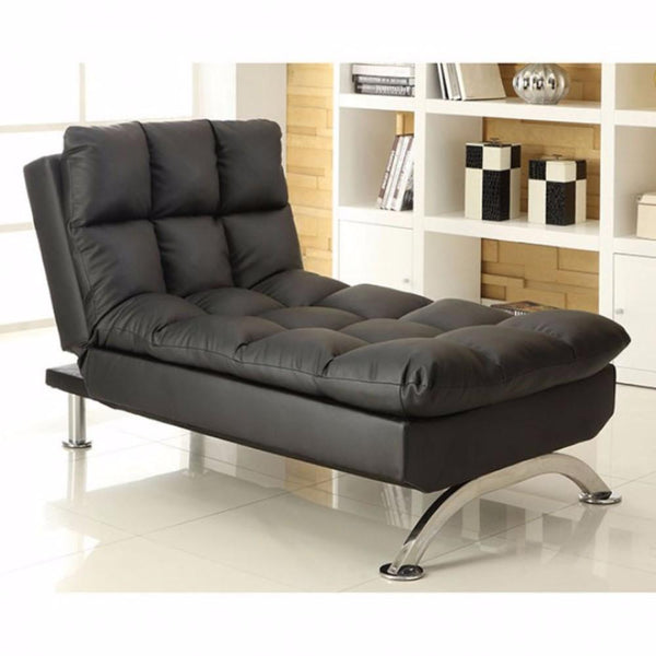 Sophisticatedly Designed Contemporary Leatherette Chaise, Black - BM131432