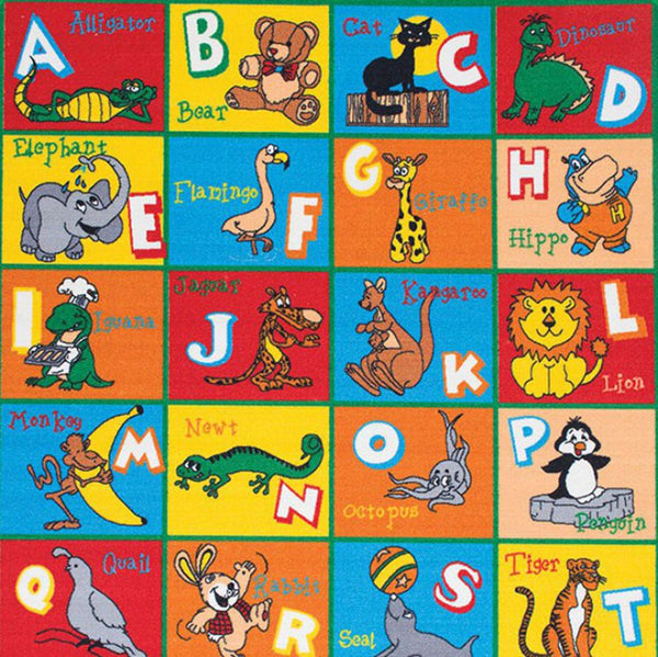 BM131699 Abbey Contemporary Kids Area Rug Abc Animals With non Slipping Gel Back, Multicolor