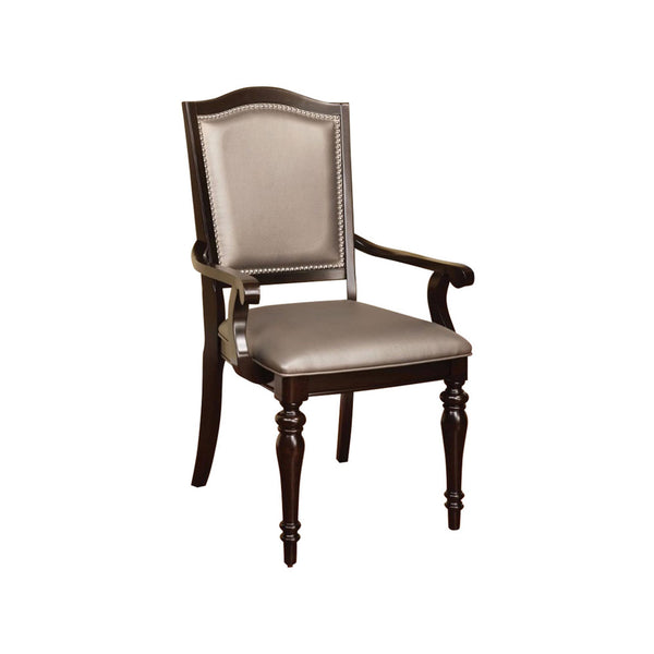 BM131983 Harrington Transitional Arm Chair With Pvc, Dark Walnut, Set Of 2