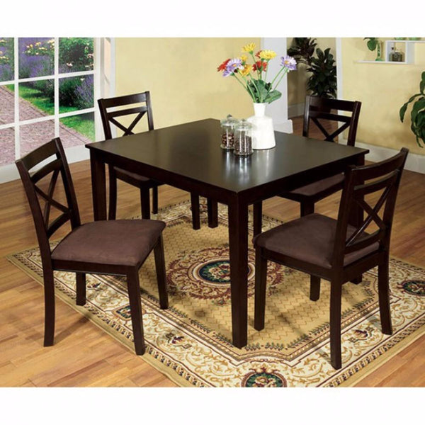 Sophisticated Dining Table With Fabric Cushion Chair, Set of 5, Expresso  - BM137415