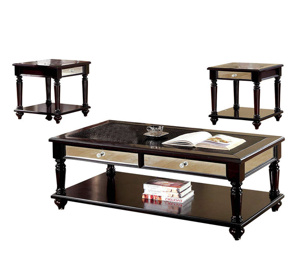 3 Piece Wood Coffee Table & End Table Set, Open Bottom Shelf, Brown - BM138074