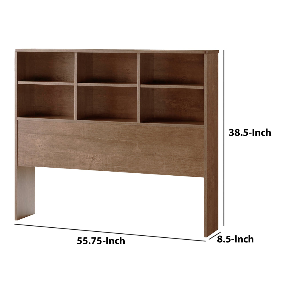 Wooden Full Size Bookcase Headboard with 6 Open Shelves, Taupe Brown - BM141884
