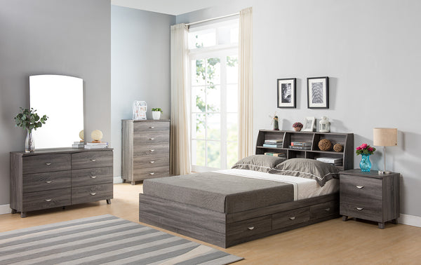 Contemporary Style Gray Finish Twin Size Bookcase Headboard With Six Shelves - BM141892